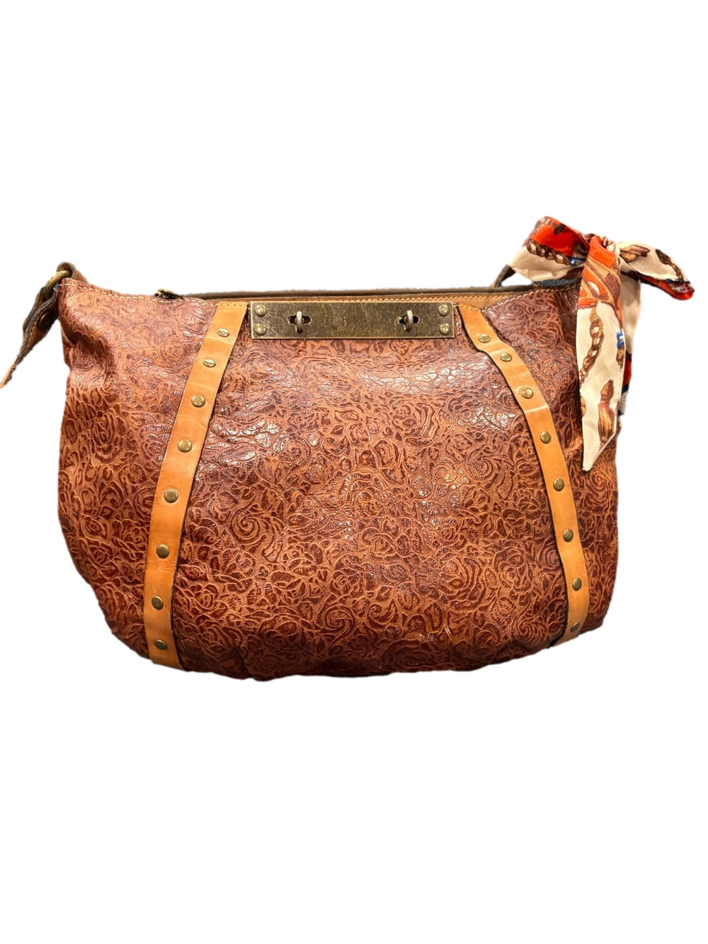 Patricia Nash Embossed Tooled Leather Crossbody Shoulder Bag Brown Boho Western